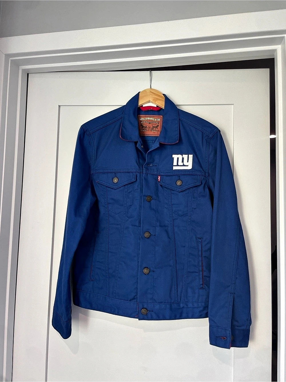 Levi's x New York Giants Silver Tab Trucker Jacket Blue & Red Medium Women’s